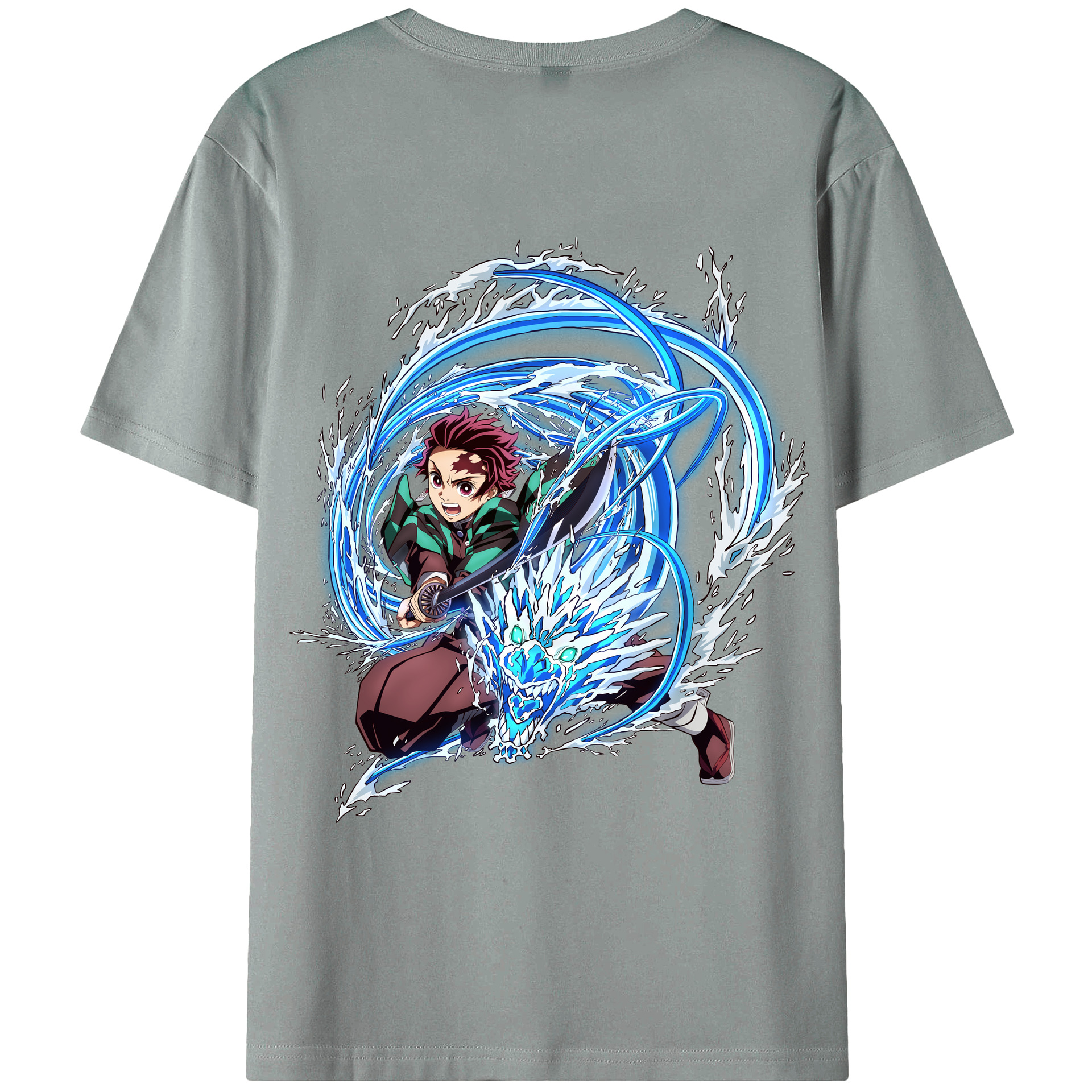 （画像用） 鬼滅の刃 竈門 炭治郎／かまど たんじろう Kamado Tanjirou 綿100％ メンズ半袖Tシャツ（バックプリント） 通気性